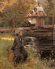 Harold Harvey Fishing By A Forest Stream painting